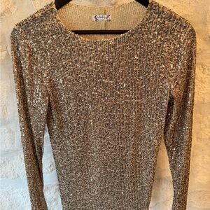 Free People, Women Gold Sequin Long Sleeve Top